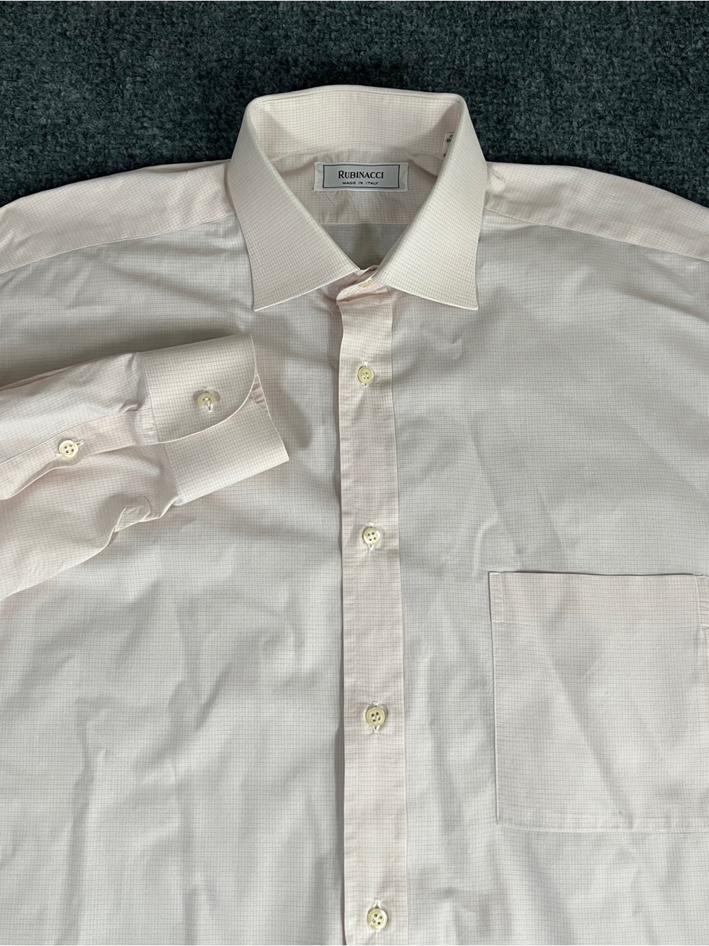 Men’s Rubinacci Dress Shirt Pink Checkered Size 41 Made In Italy Cotton Luxury
